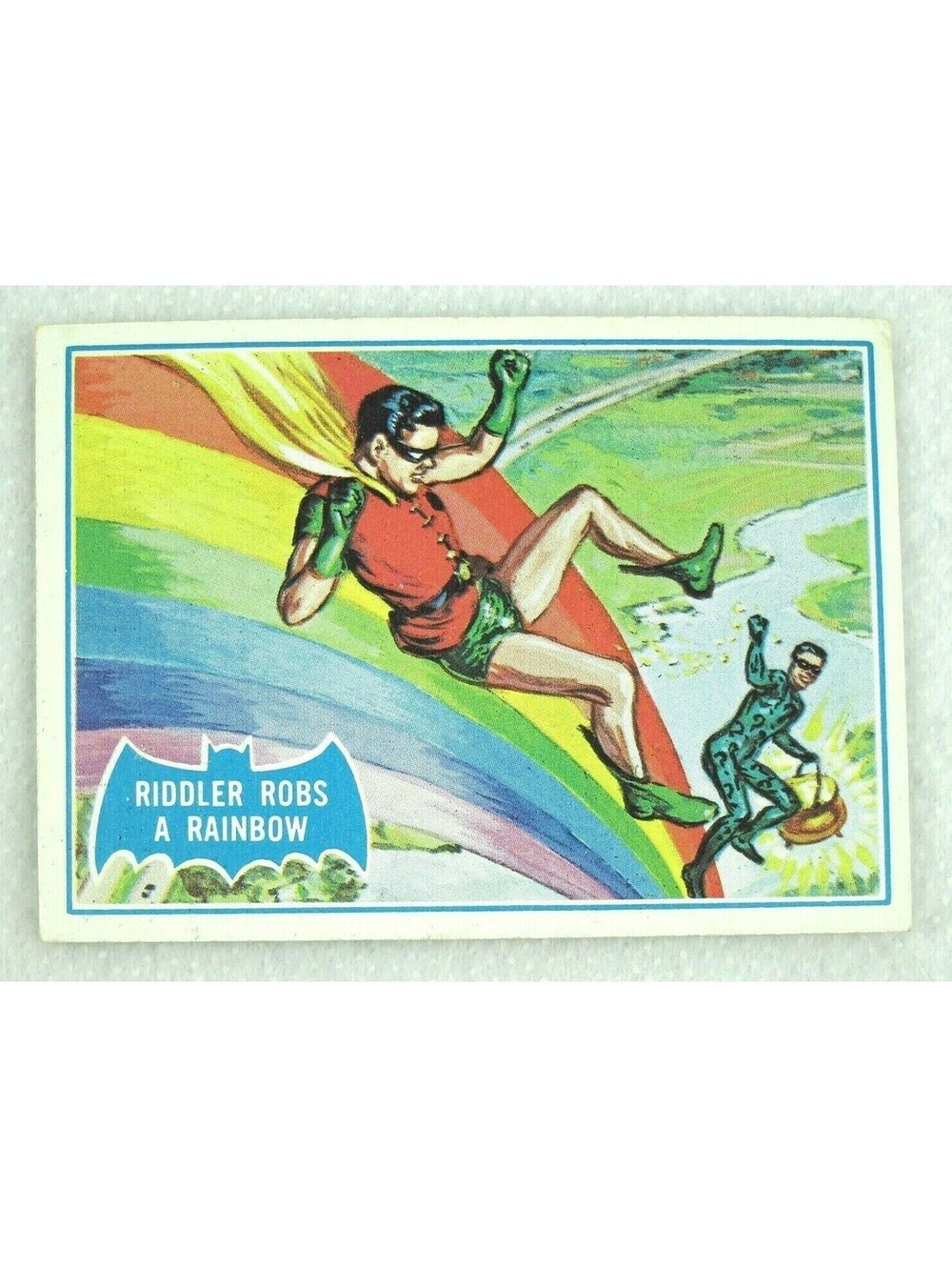 1966 Topps Batman Blue Bat Puzzle Back Card #44B Riddler Robs A Rainbow RARE!
